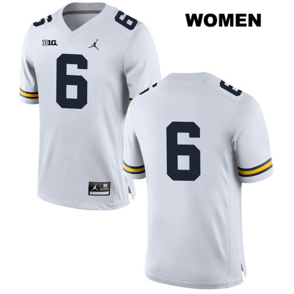 Women's NCAA Michigan Wolverines Ryan Tice #6 No Name White Jordan Brand Authentic Stitched Football College Jersey NI25T05VP